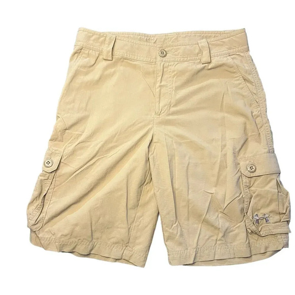 Under Armour‎ Youth Large Khaki Lightweight Breathable Loose Fit Cargo Shorts - Picture 1 of 4